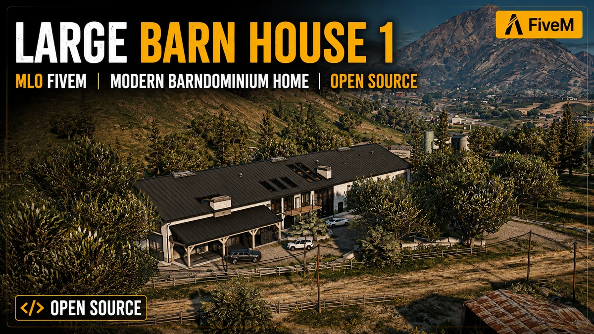 Large Barn House 1 MLO FiveM | Modern Barndominium Home | Open Source